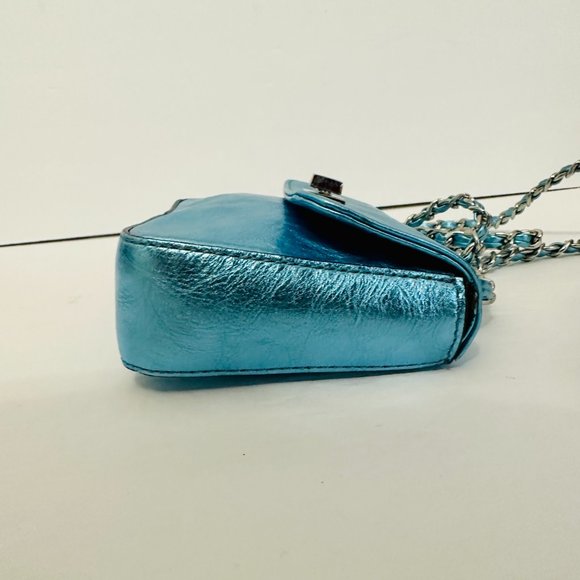 ABRO METALLIC BLUE CROSSBODY LEATHER MINI BAG WITH CHAIN STRAP - Picture 6 of 10